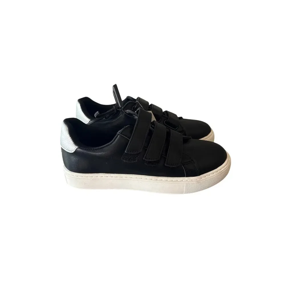 Time and Tru Women’s 3 Strap Memory Foam Sneakers Black Hook Loop Size 6 NWT